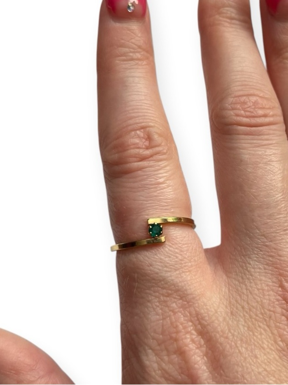 Avon Vintage Gold Plated Modern Style Green Stone Stacker Ring Size 8